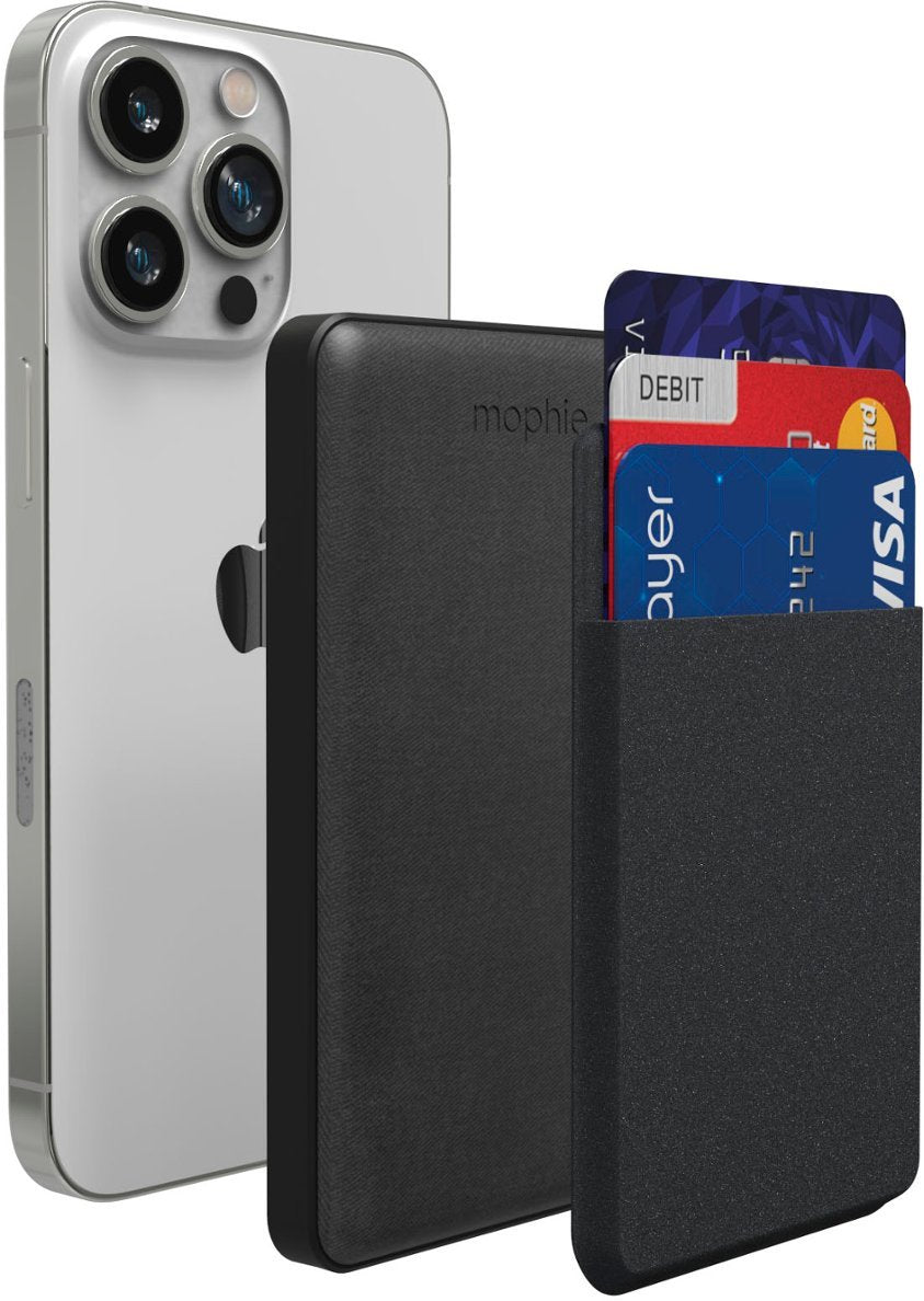 mophie - Snap+ Juice Pack Mini Wallet 5 000 mAh Chargeur portable et porte-carte avec compatibilité MagSafe - Noir