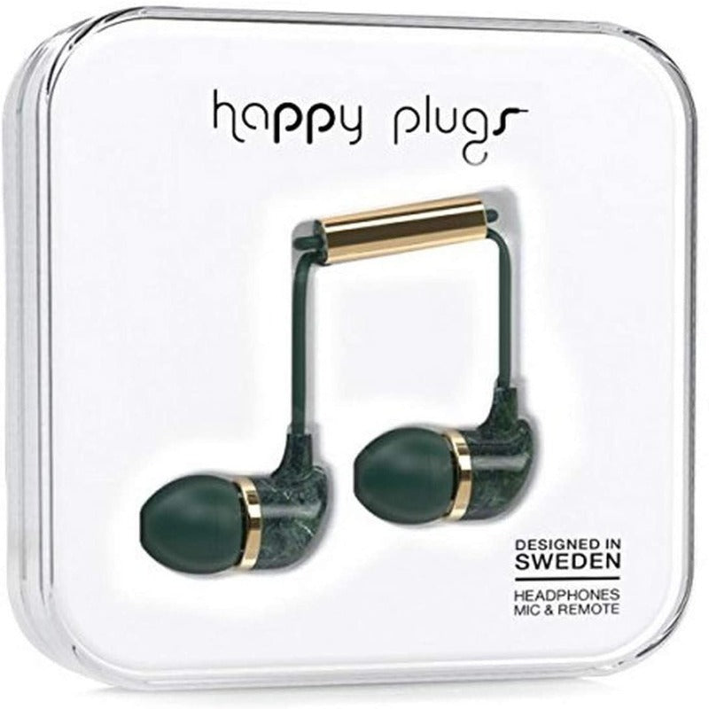 Happy Plugs In-Ear Fashion-Tech Headphones with Mic and Remote - Green Marble