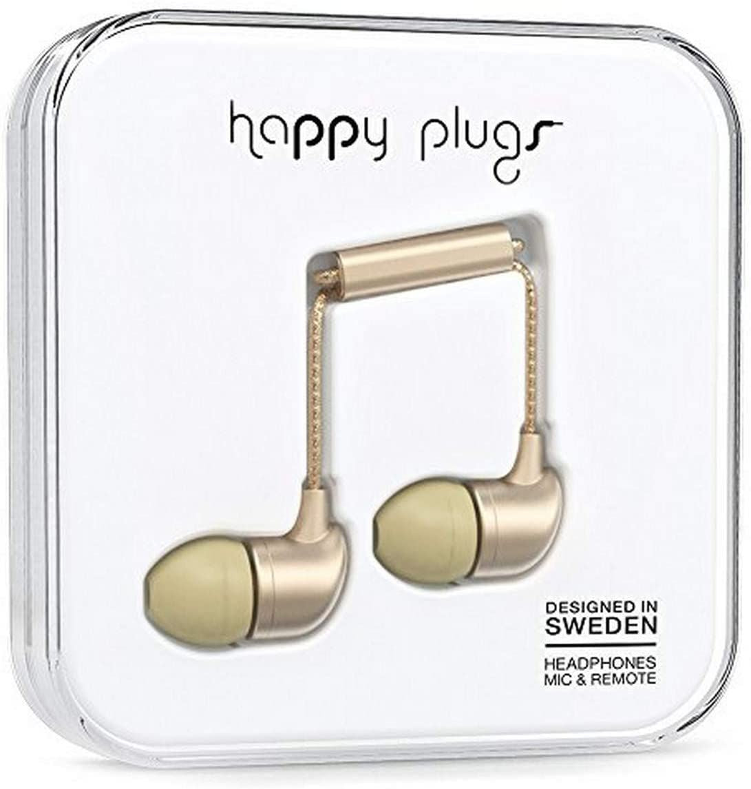 Happy Plugs In-Ear Fashion-Tech Auriculares con micrófono y control remoto, Champange