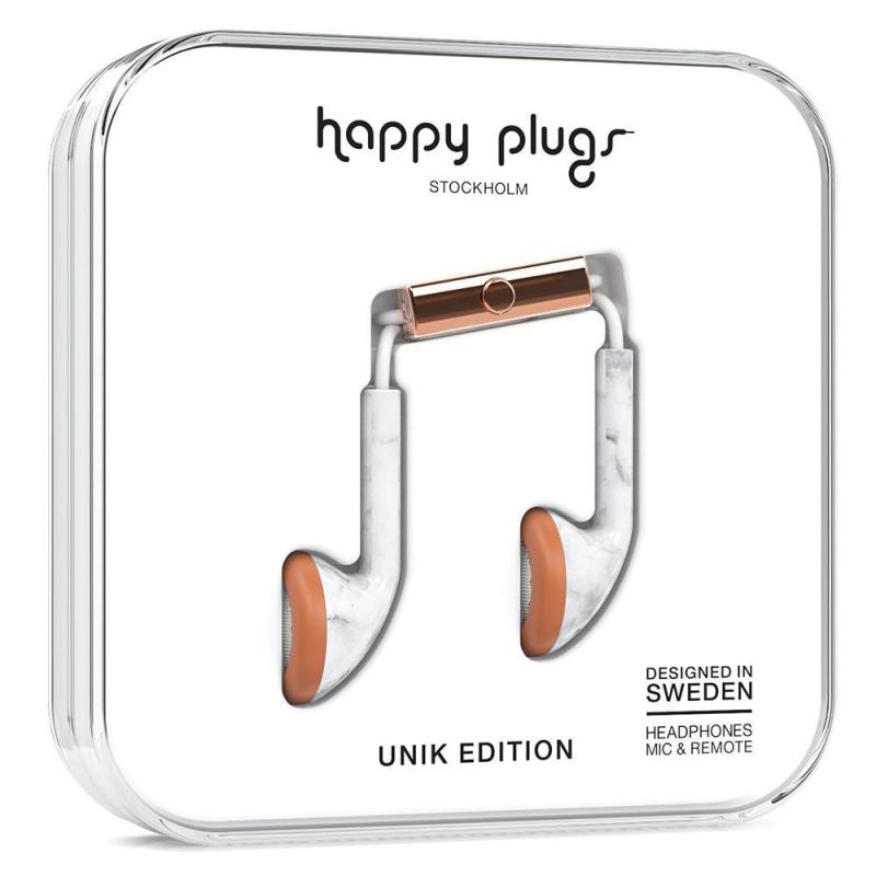 Écouteurs intra-auriculaires Happy Plugs UNIK Edition - Blanc Marbre Rose