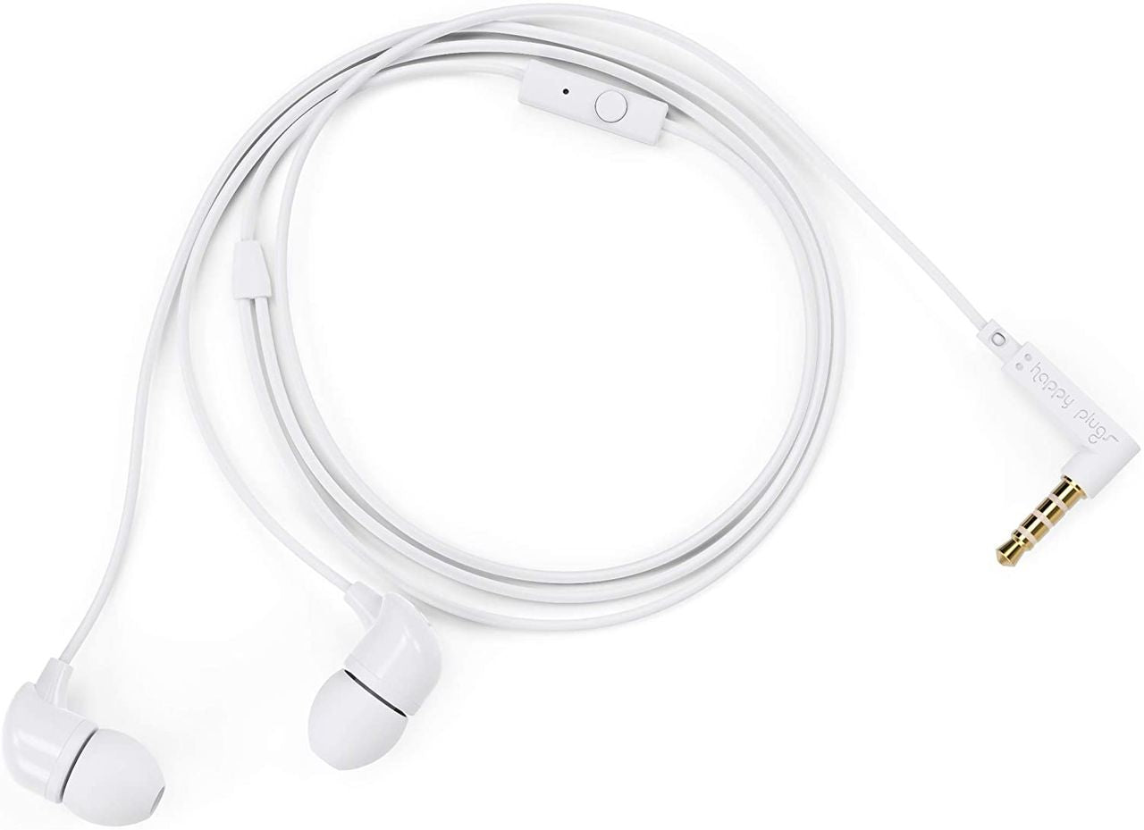 Happy Plugs In-Ear Fashion-Tech Headphones with Mic and Remote, White