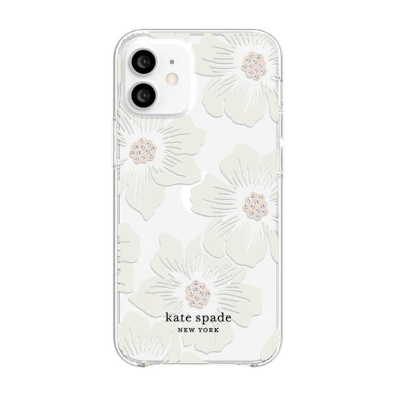 Coque rigide de protection Kate Spade pour iPhone 13/12 Mini - Rose trémière fleurie