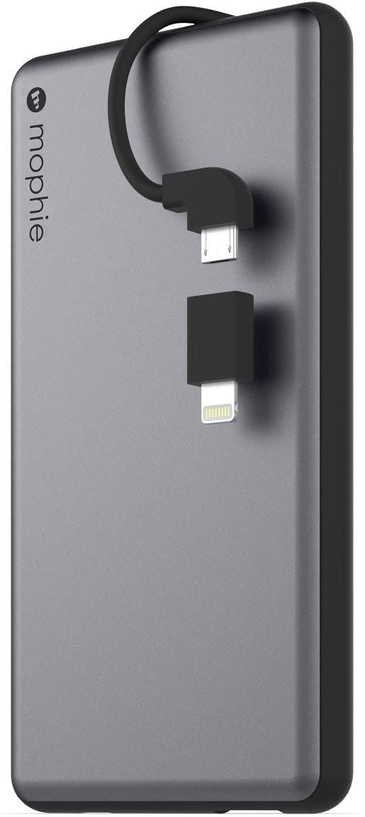 Batería externa mophie Powerstation Plus con cables integrados para smartphones y tablets (4000 mAh), gris espacial