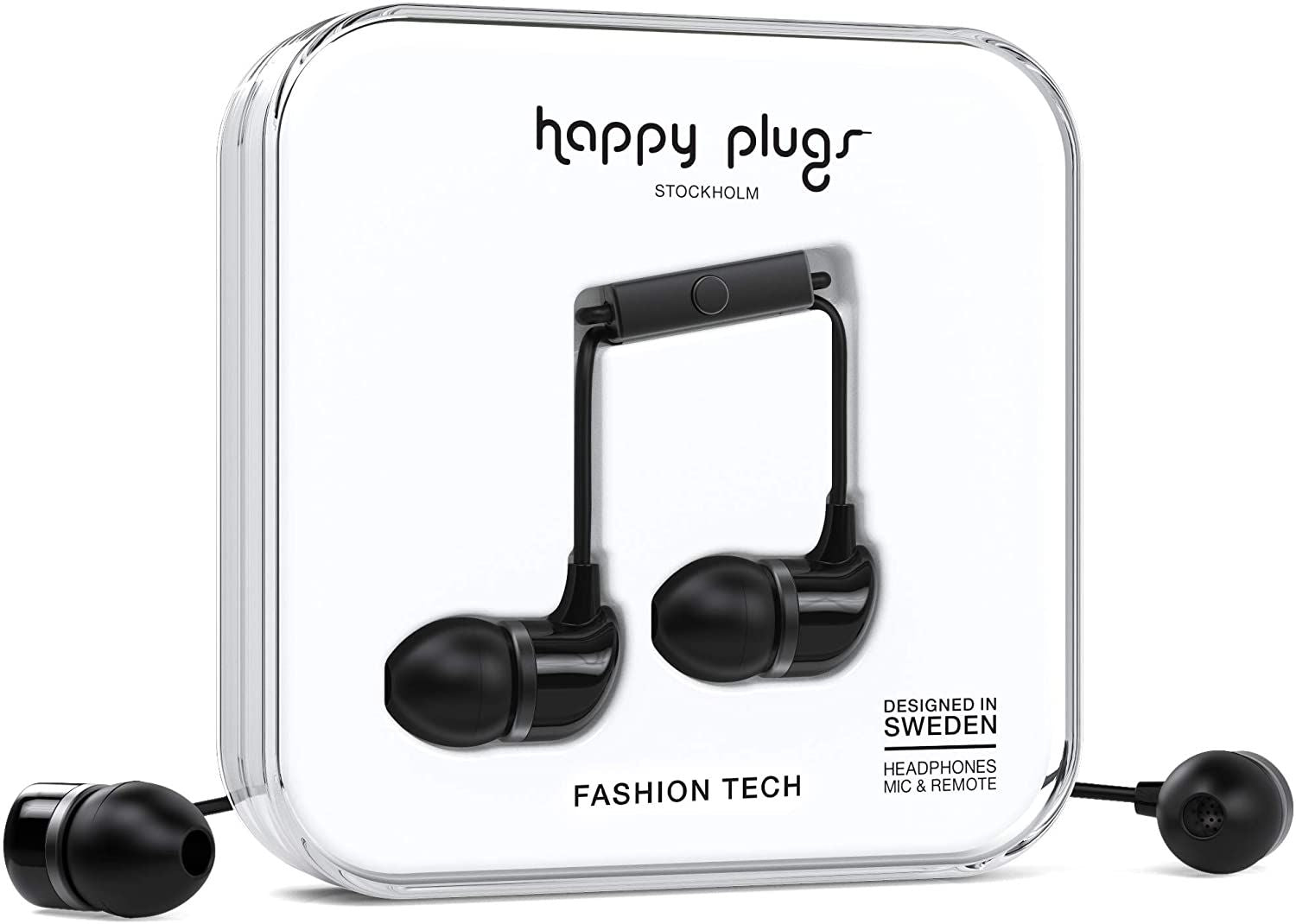 Happy Plugs In-Ear Fashion-Tech Headphones with Mic and Remote, Black