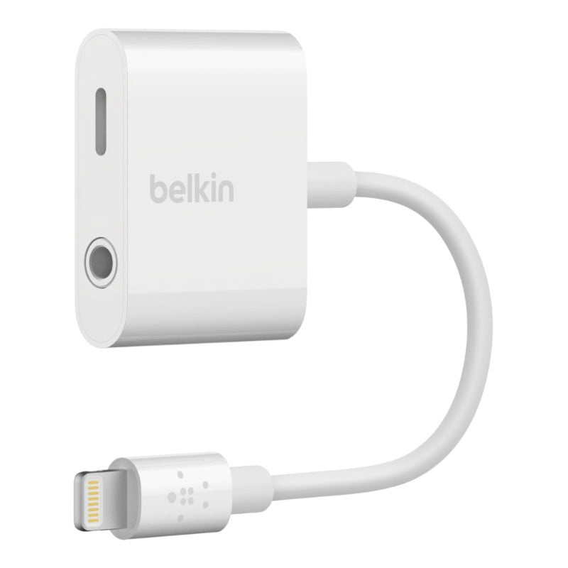 Adaptador Rockstar de carga y audio de 3,5 mm de Belkin para iPhone - Blanco