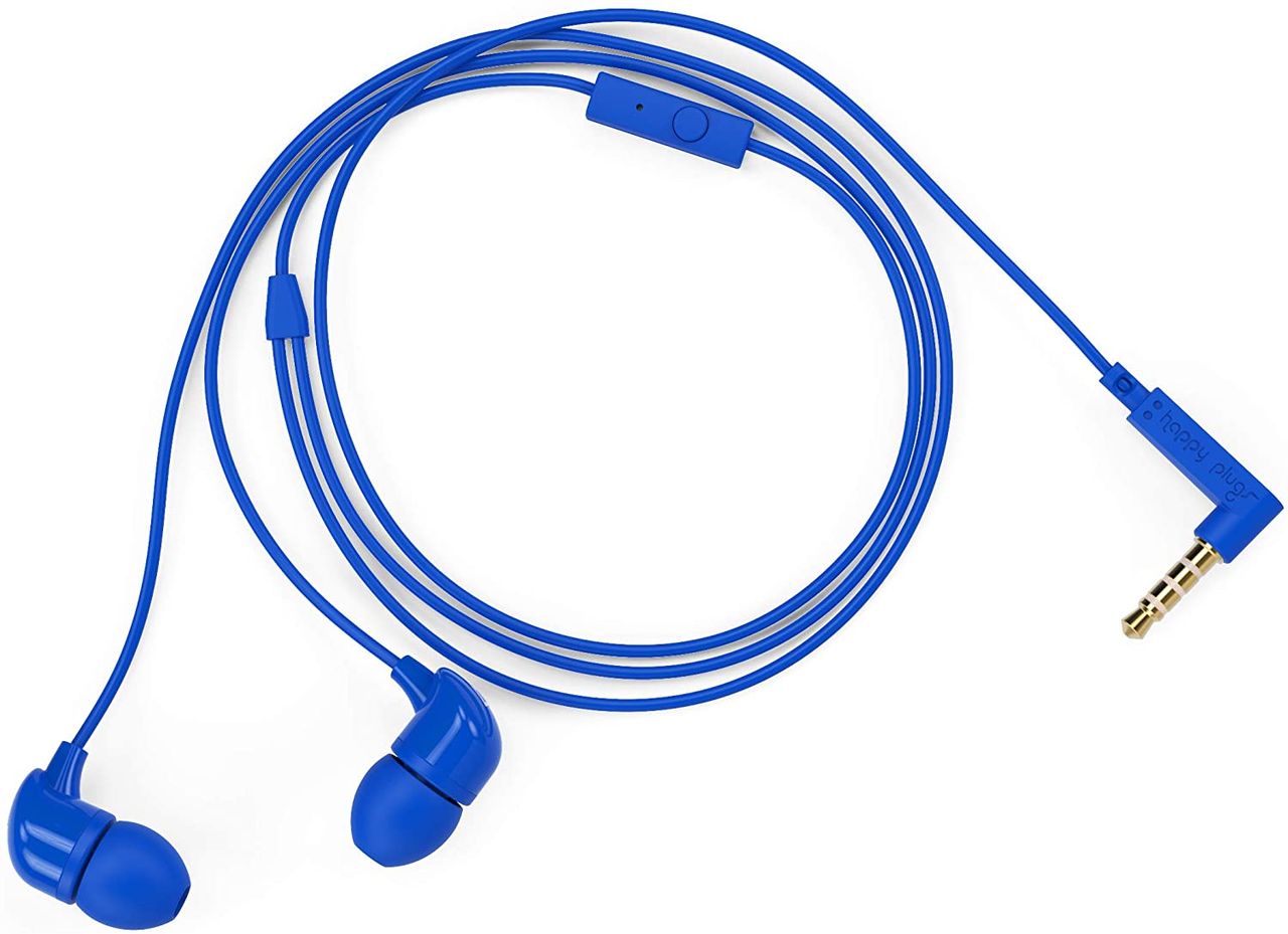 Happy Plugs Auriculares intrauditivos Fashion-Tech con micrófono y control remoto, cobalto 